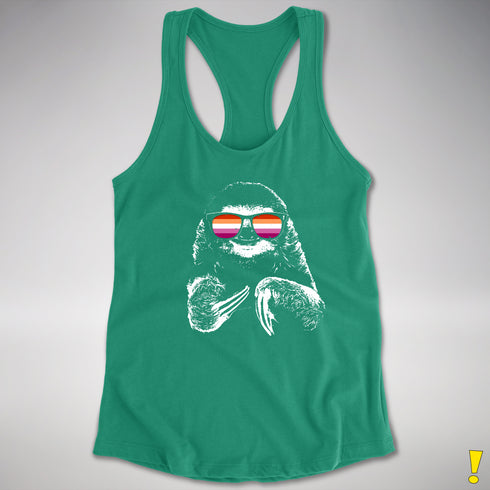 Pride Sloth Lesbian Flag Sunglasses Women's Racerback Tank - Kelly Green